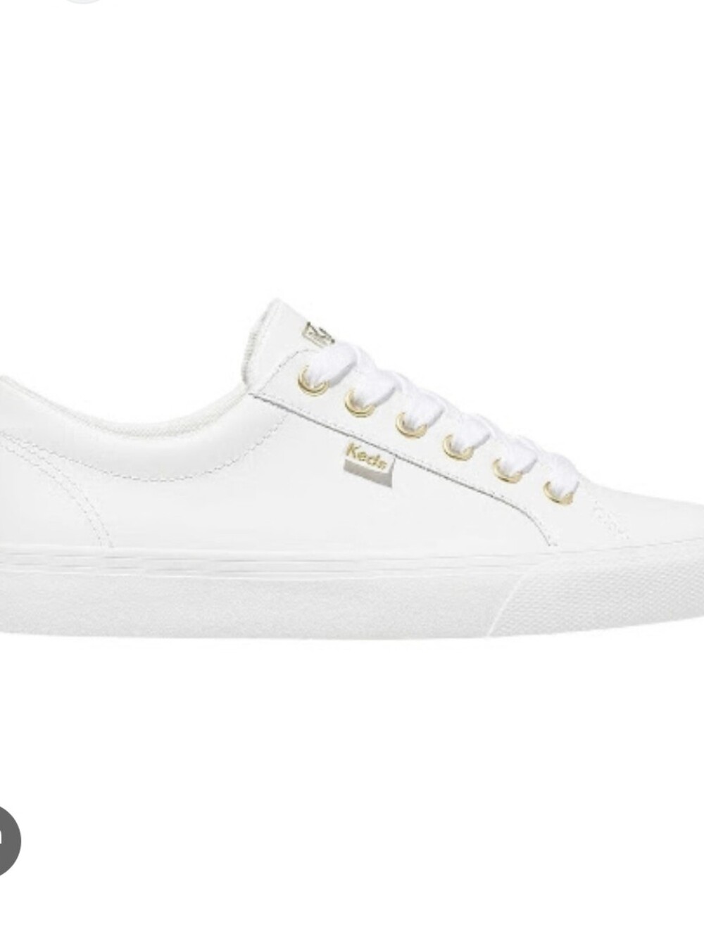 Keds Women’s Jump Kick Leather Sneaker in White with Gold Accents